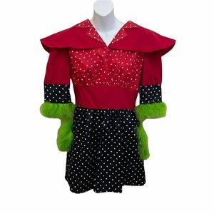 Ladybug Women Costume Dress Handmade Shoulder Cape Feather 3/4 Sleeve Polka Dot
